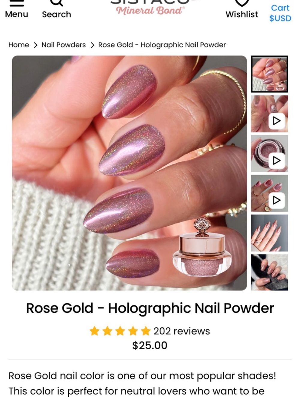 Sistaco Rose Gold Holographic Nail Powder